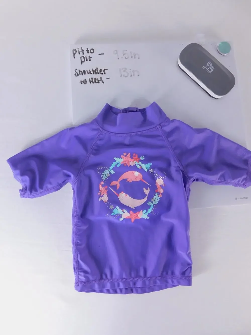 UV Skinz Swim Shirt Girls 2T Purple Narwhal UPF 50 Rash Guard Top Short Sleeve